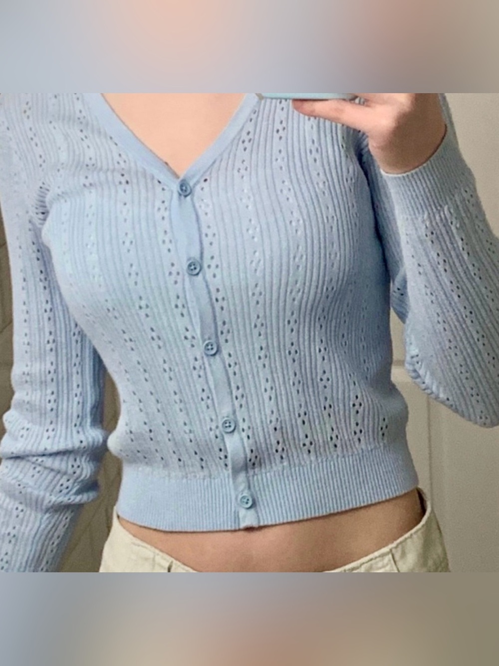 Brandy Melville Light Blue Pointelle Shannon Cardigan Sweater OS